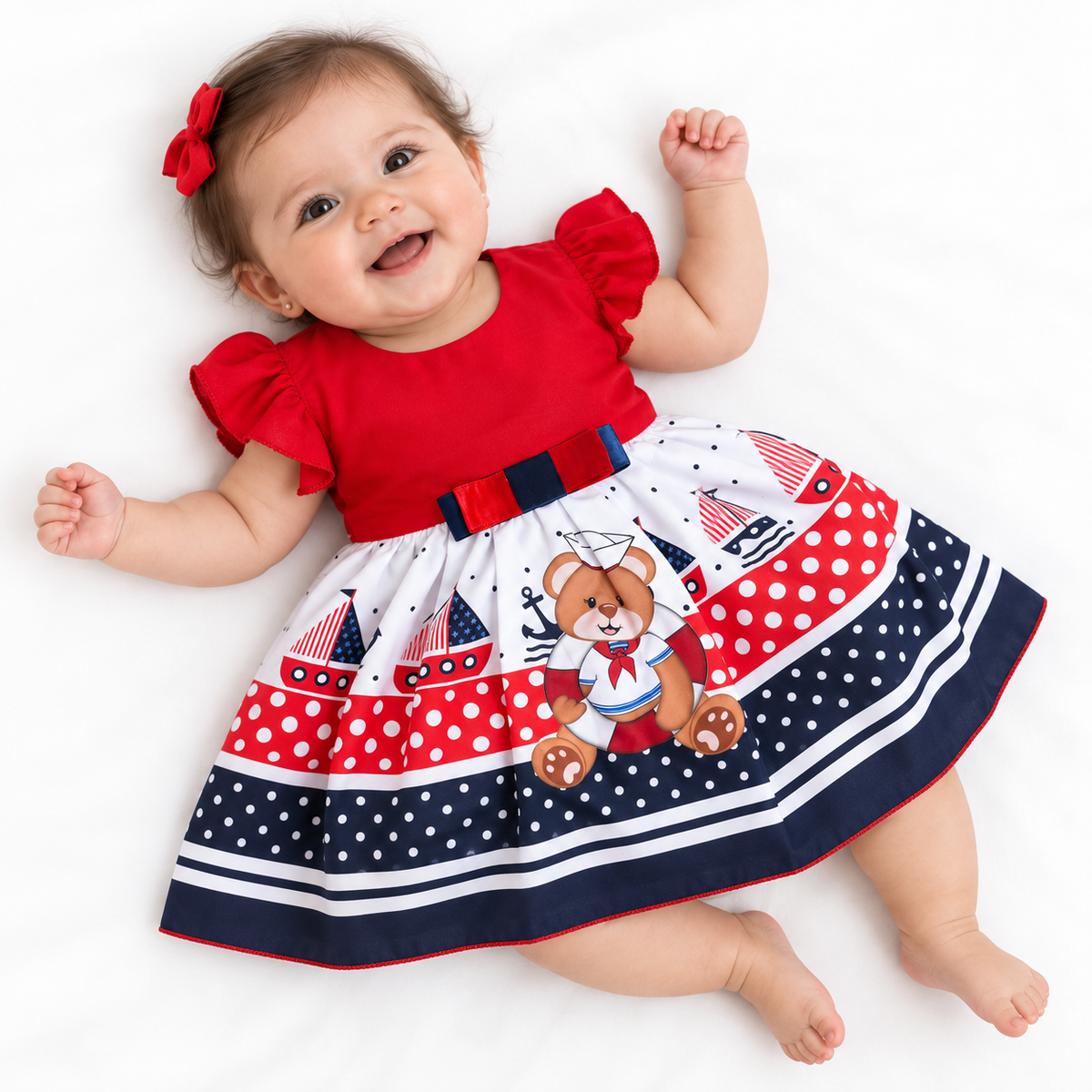 Vestido Marinero Osito Rojo