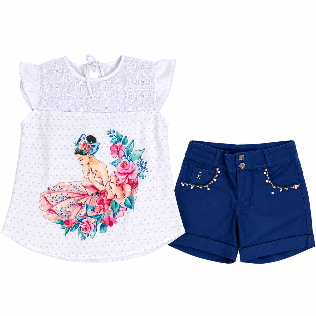 Conjunto Niña Bailarina Floral Azul