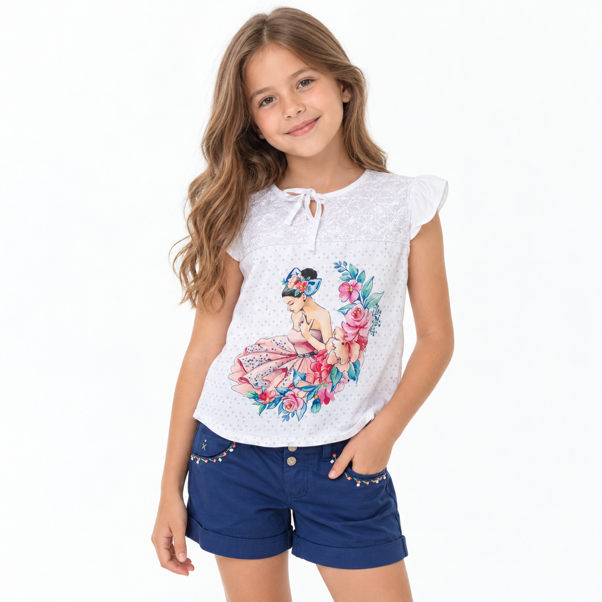 Conjunto Niña Bailarina Floral Azul