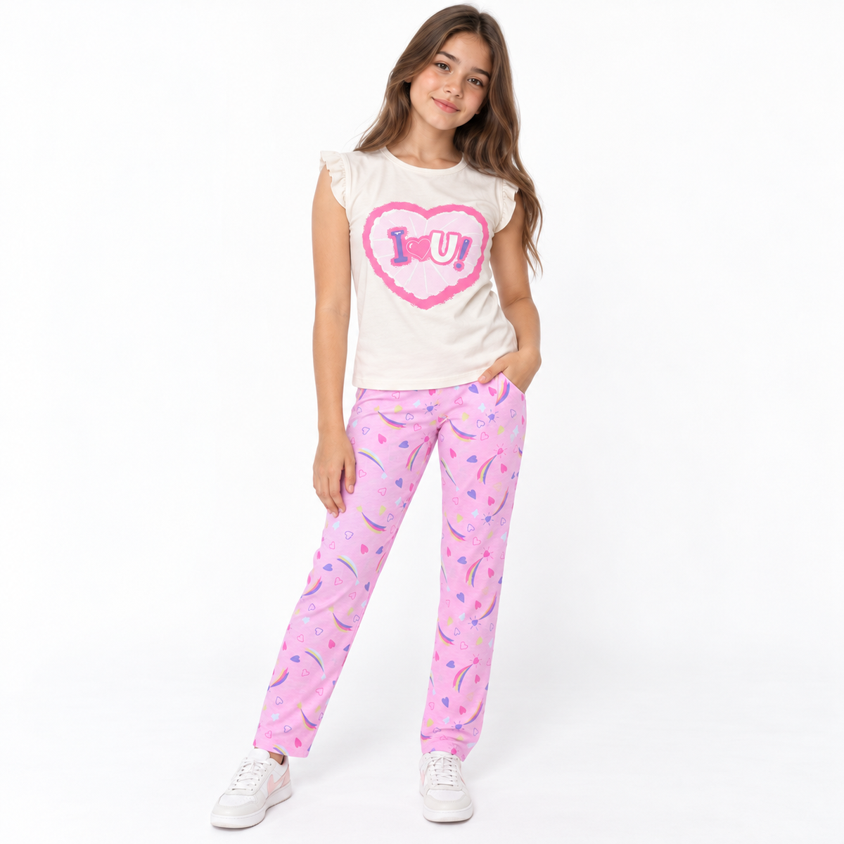 Conjunto I Love Arcoíris beige