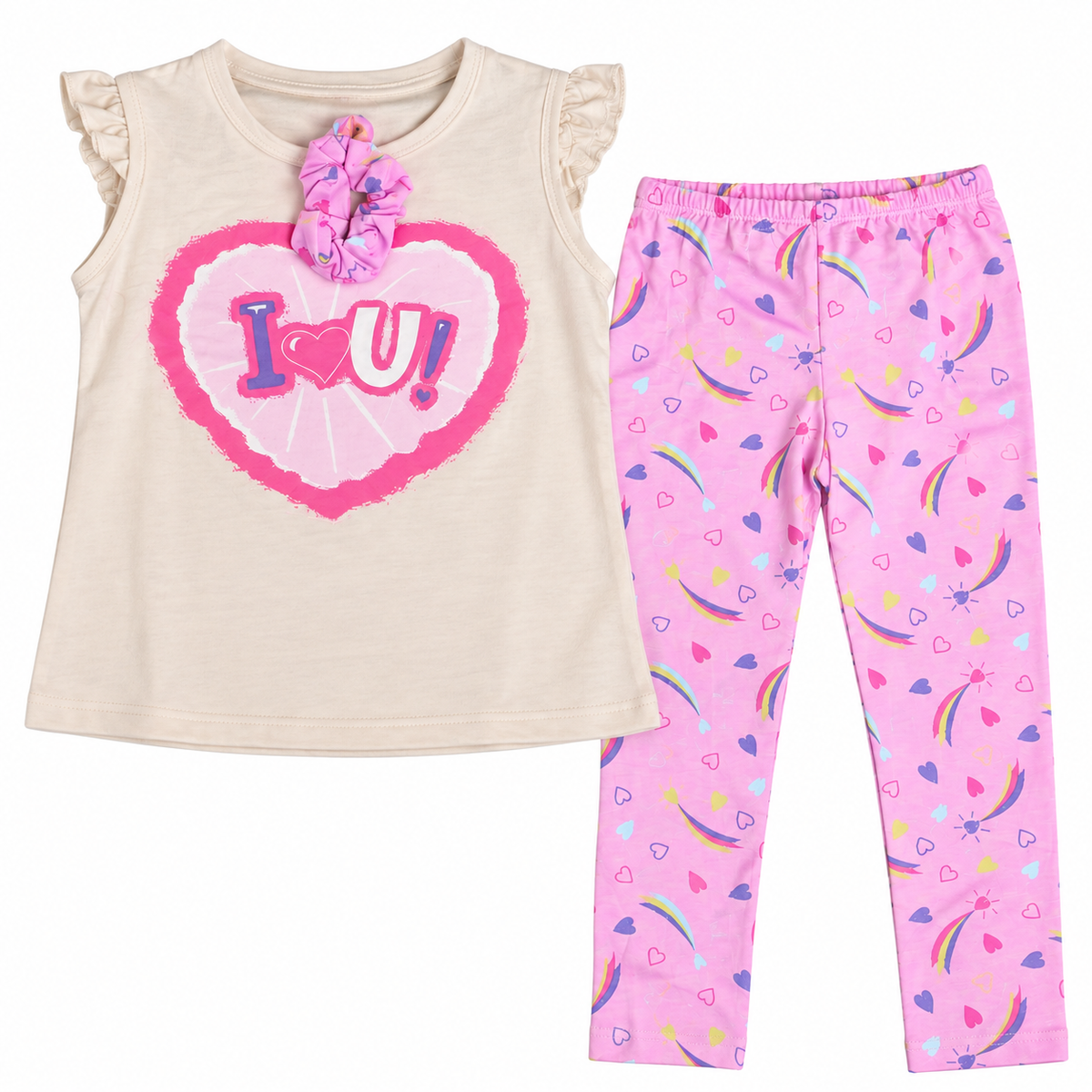 Conjunto I Love Arcoíris beige