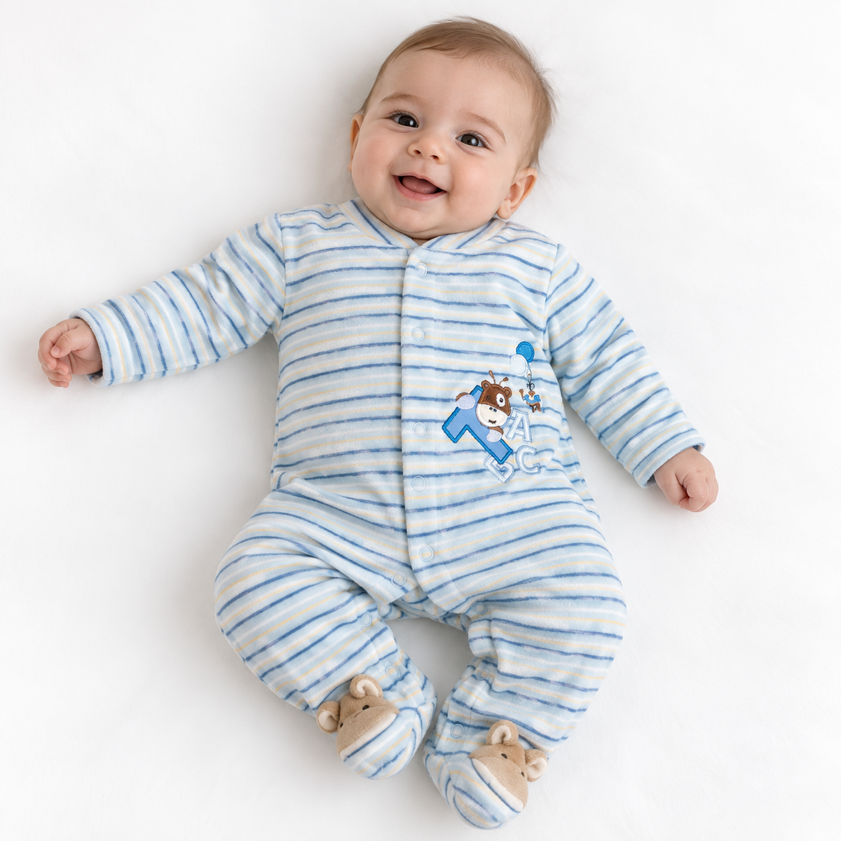 Pijama termica enteriza Rayas Celeste Osito