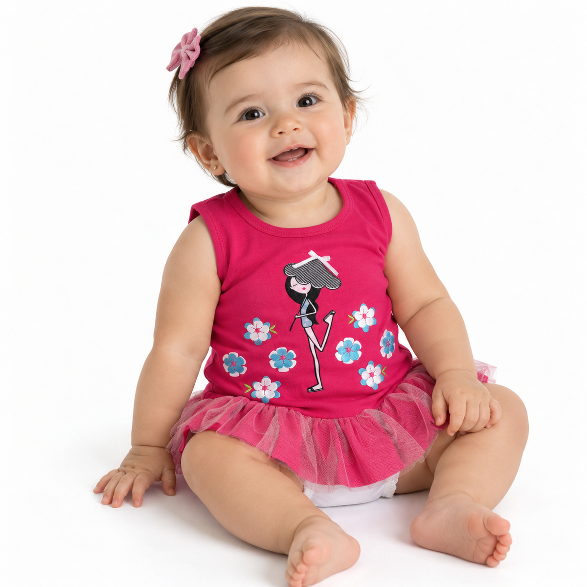 Vestido Fucsia Flores y panty Interior