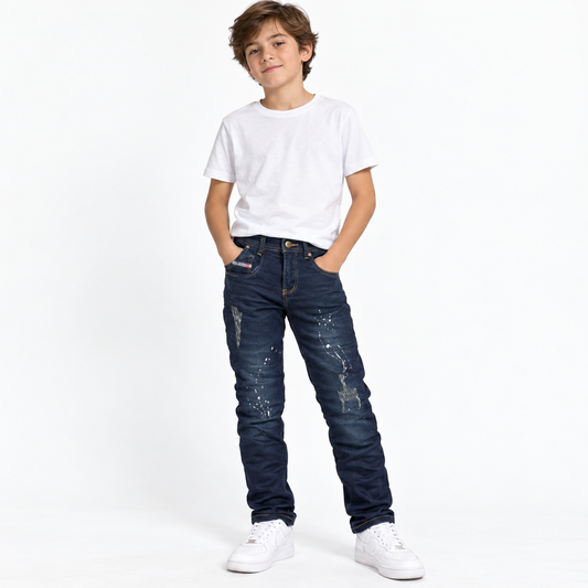 Jeans Azul Oscuro con Detalles Desgastados