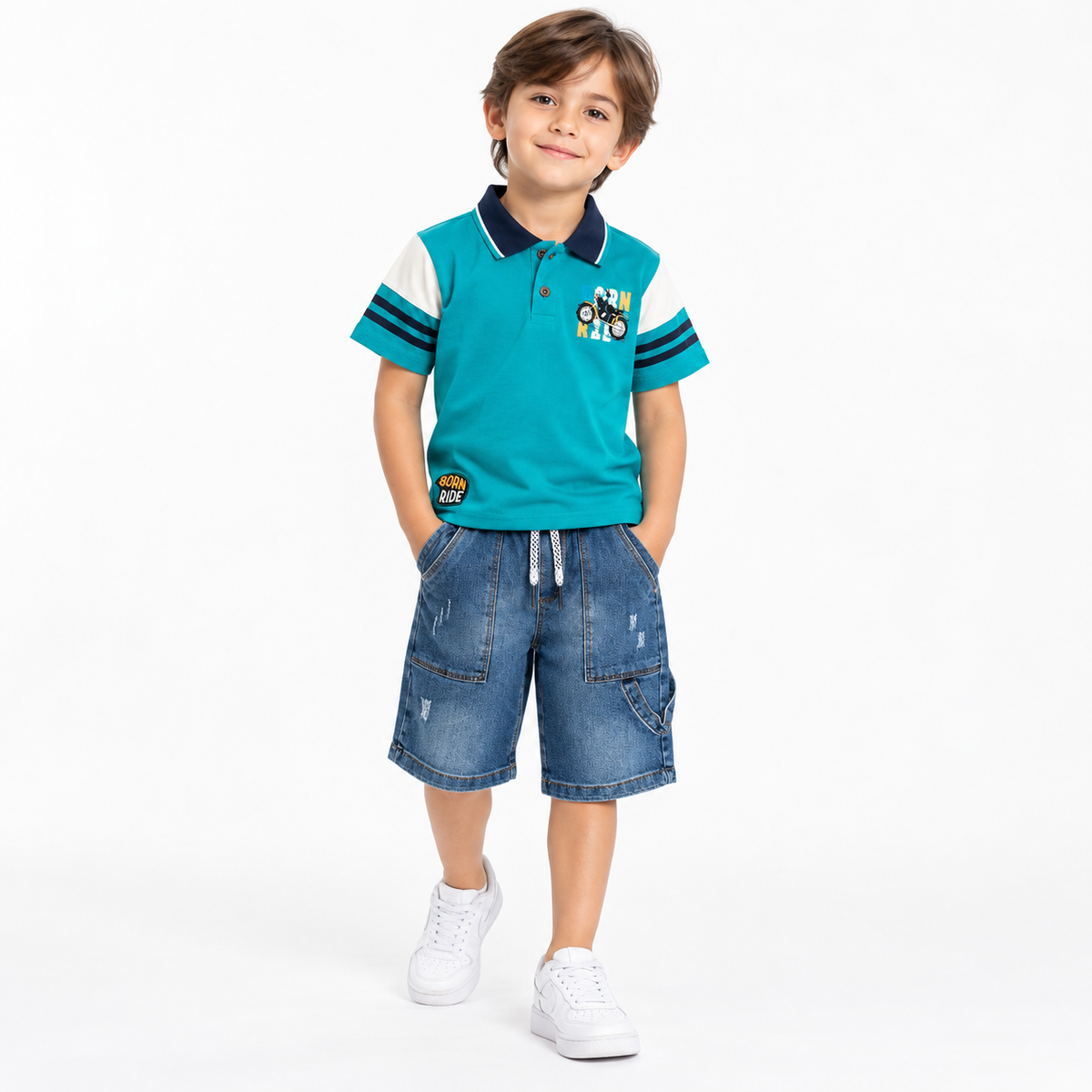 Polo Turquesa  y Bermuda Denim