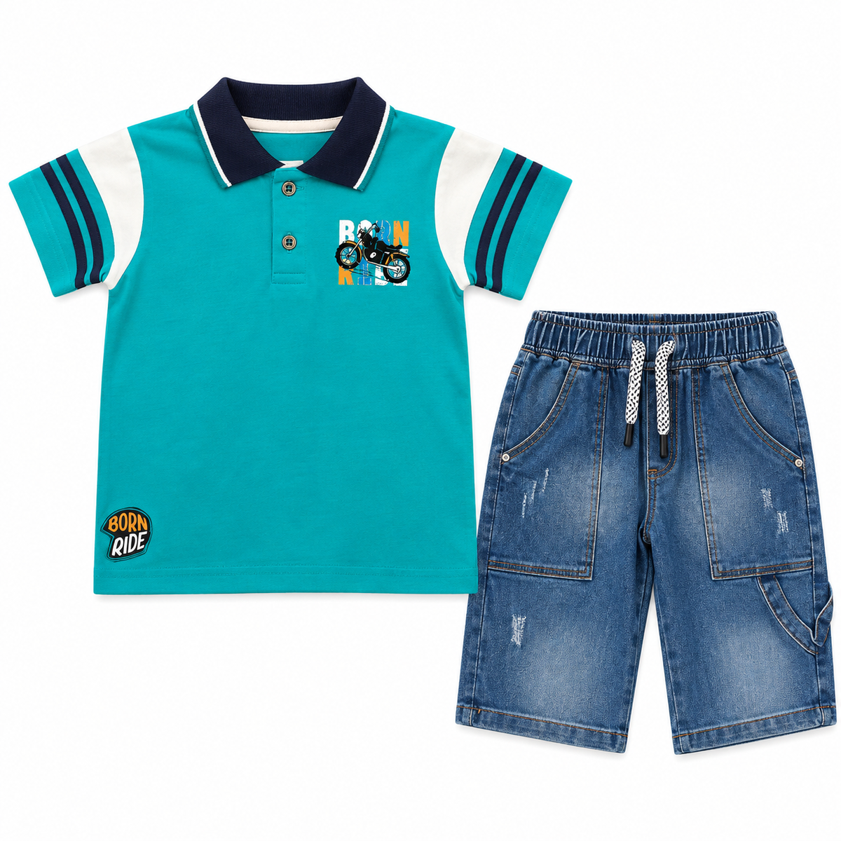 Polo Turquesa  y Bermuda Denim