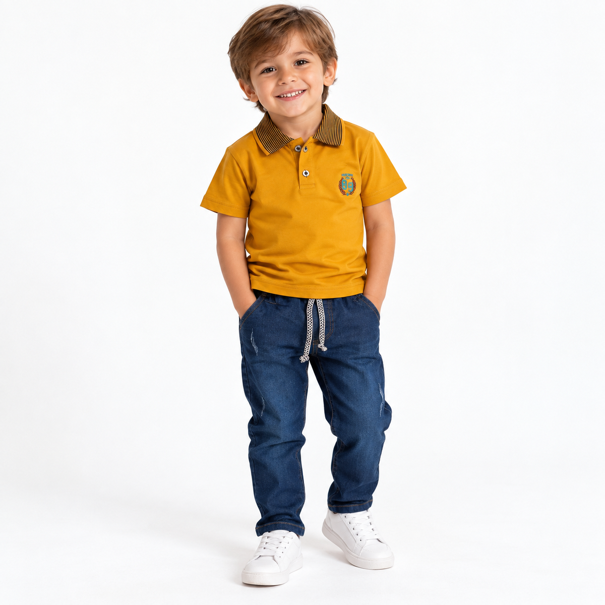 Conjunto Polo Mostaza y Jean Denim