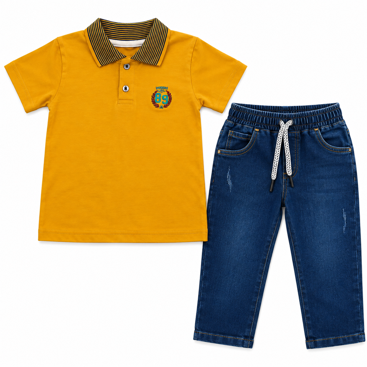 Conjunto Polo Mostaza y Jean Denim