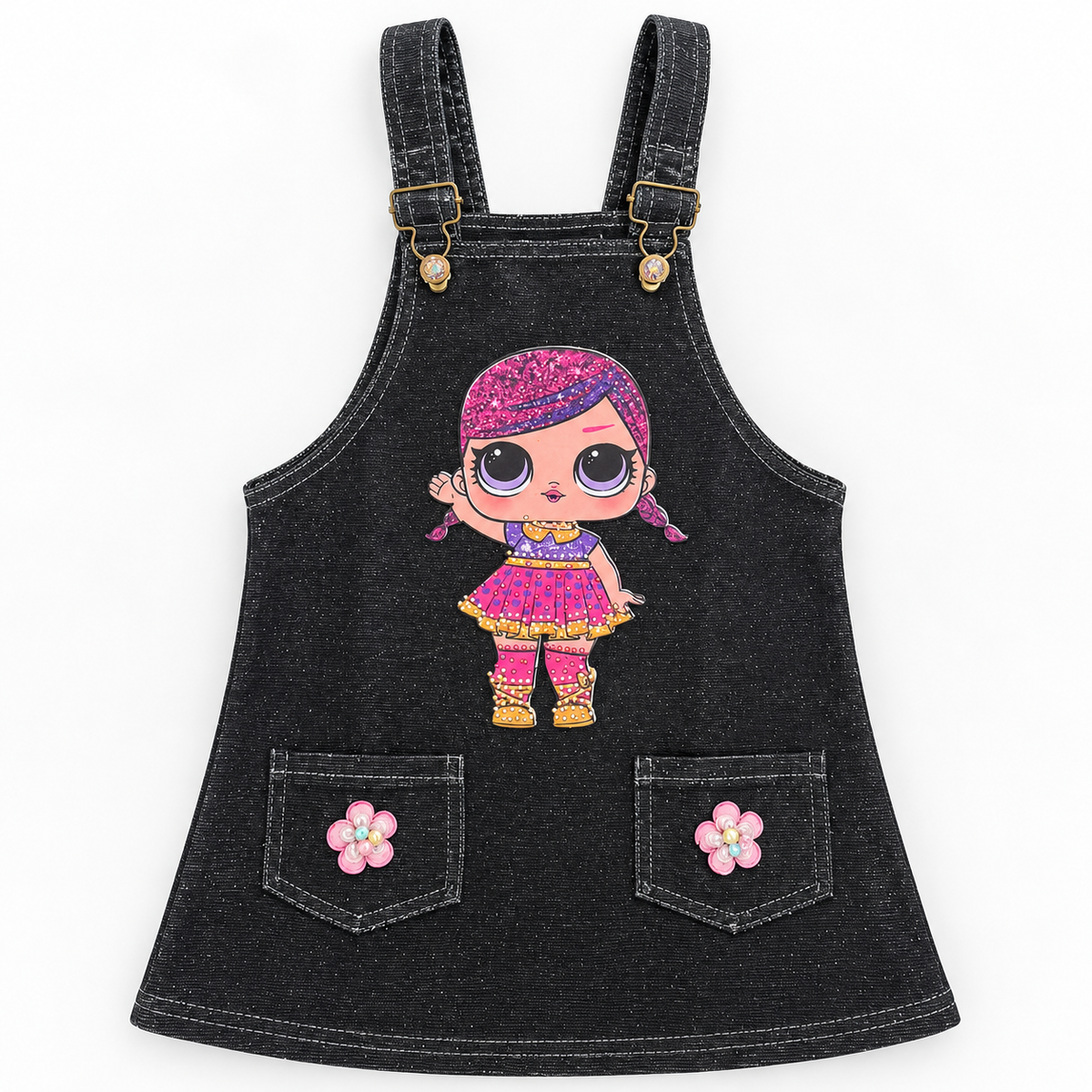 Jardinera Denim Negra con Muñeca (Solo Jardinera)