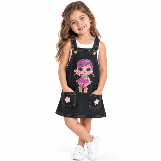 Jardinera Denim Negra con Muñeca (Solo Jardinera)