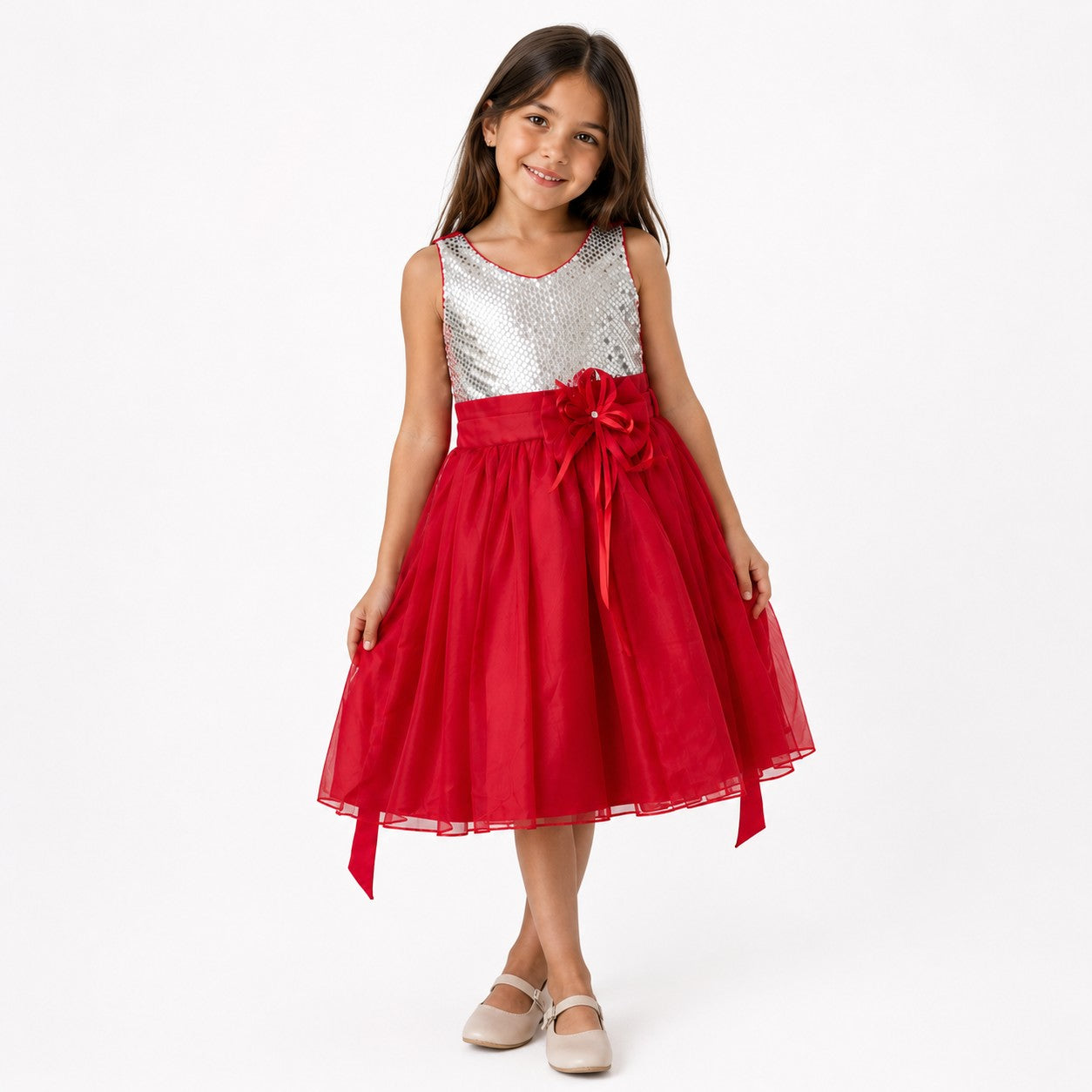 VESTIDO TUL ROJO LENTEJUELAS