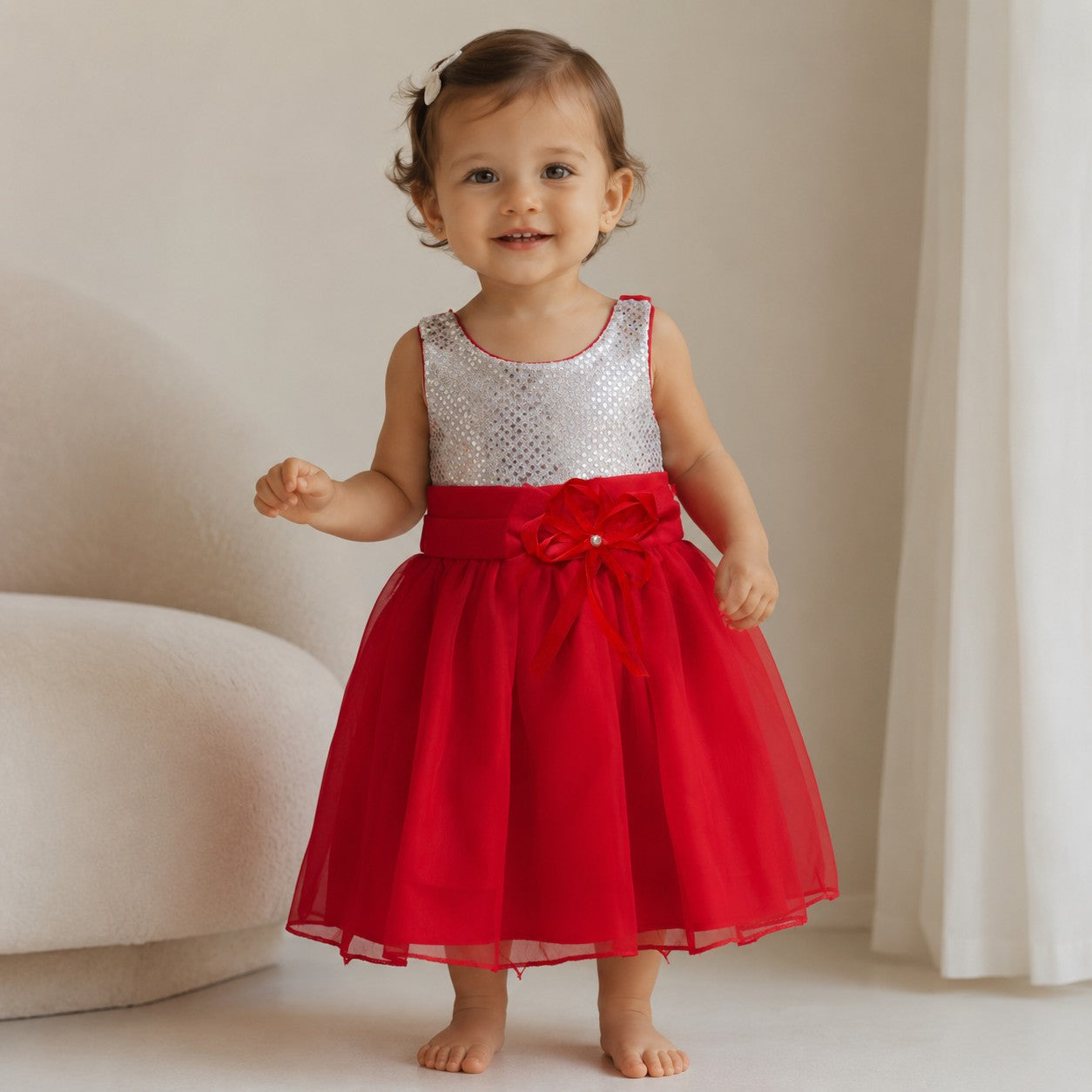 Vestido Fiesta Rojo Brillo