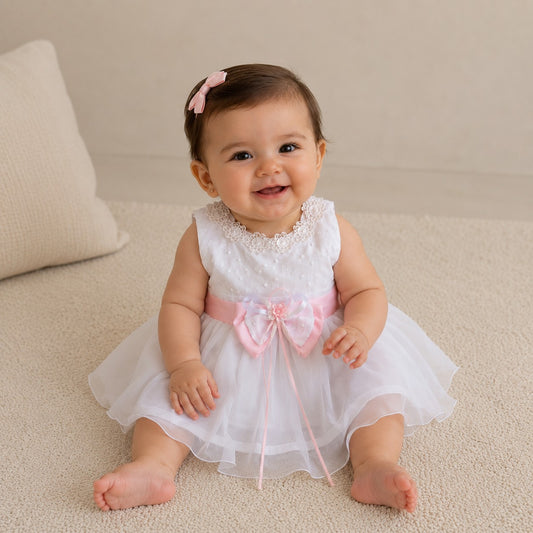 Vestido Tul Blanco Rosa