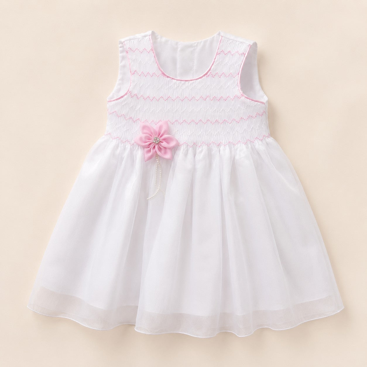 Vestido Blanco Smock Rosa