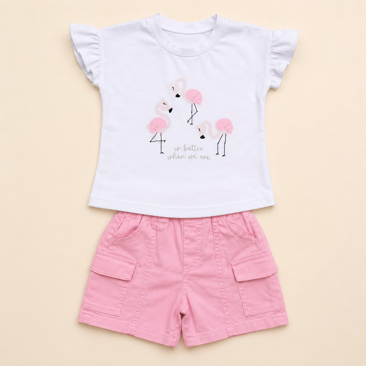 CONJUNTO FLAMINGOS SHORT ROSADO