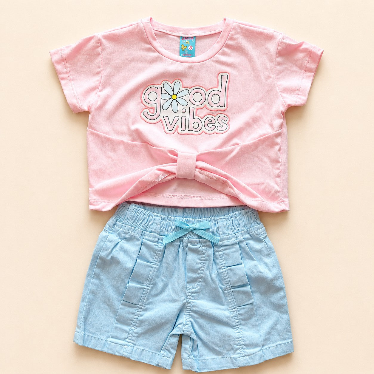 CONJUNTO BLUSA GOOD VIBES Y SHORT AZUL
