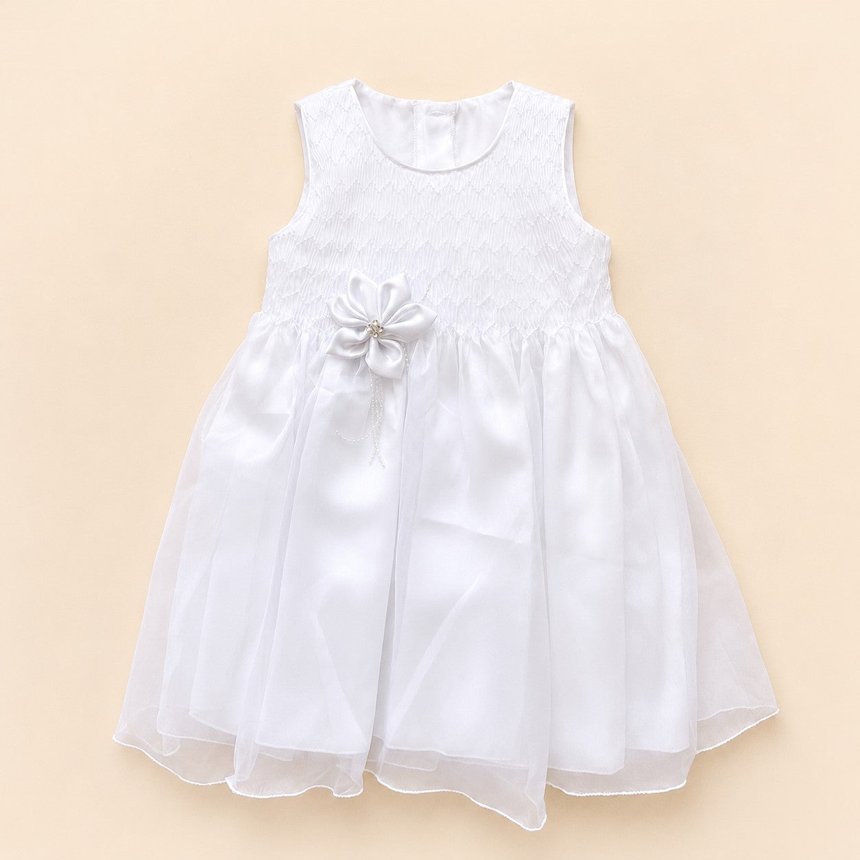 Vestido Blanco Flor Satinada
