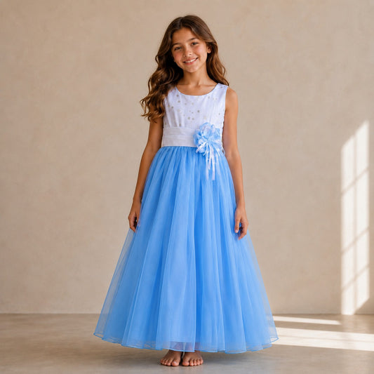 VESTIDO TUL AZUL CON BLANCO