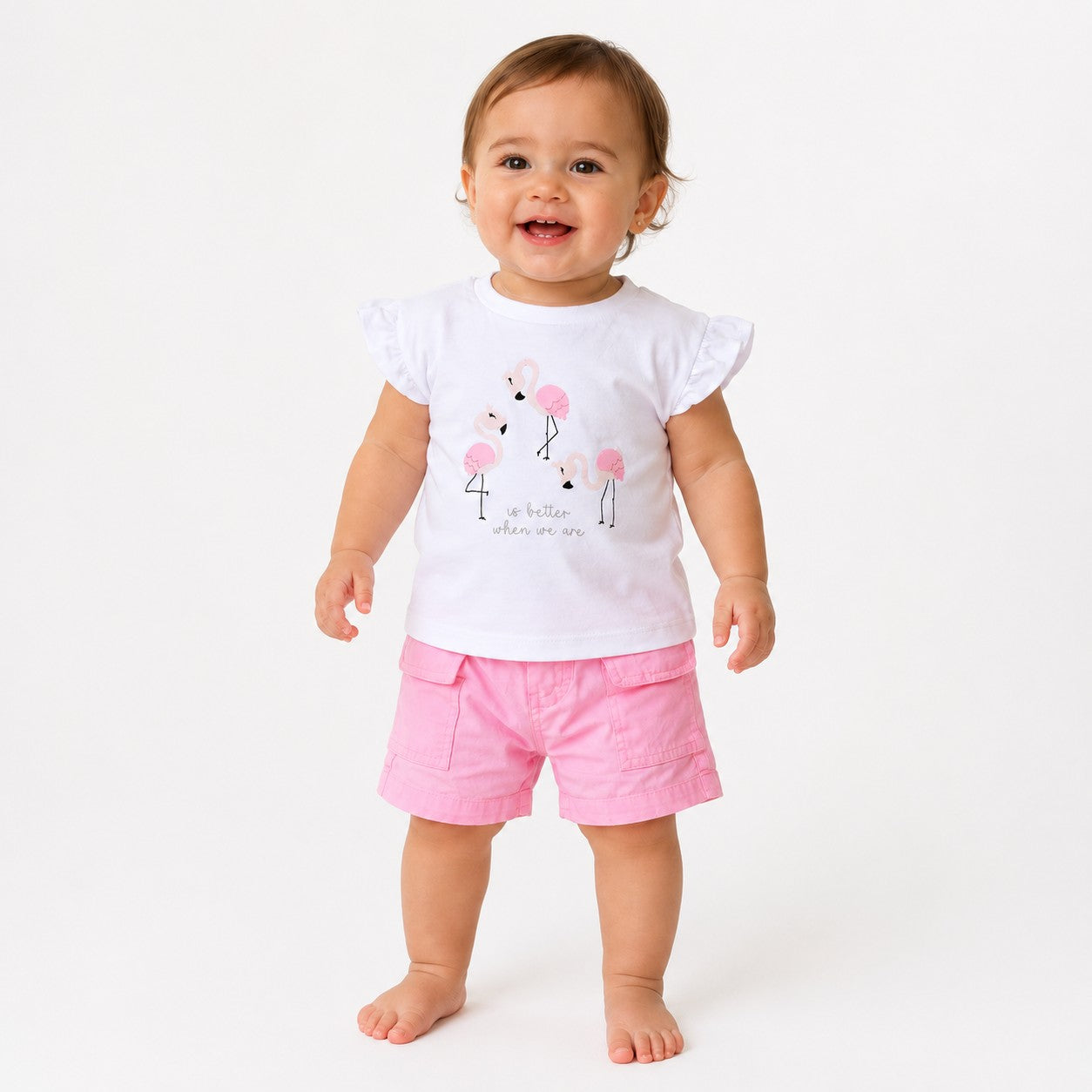 CONJUNTO FLAMINGOS SHORT ROSADO