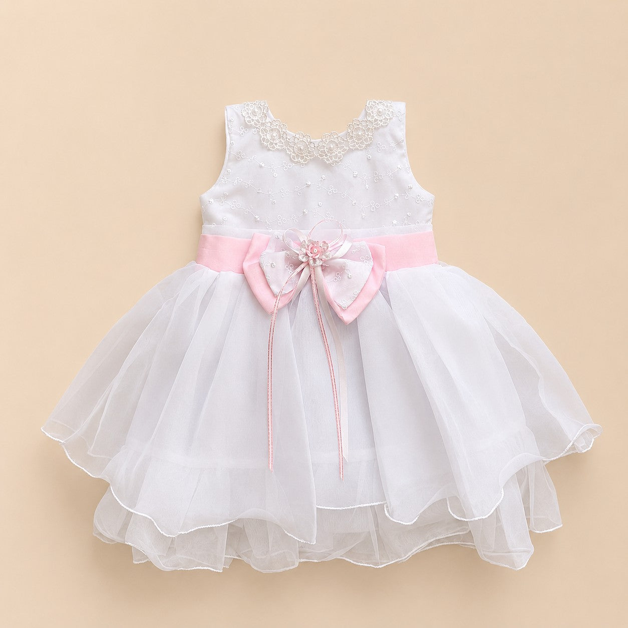 Vestido Tul Blanco Rosa
