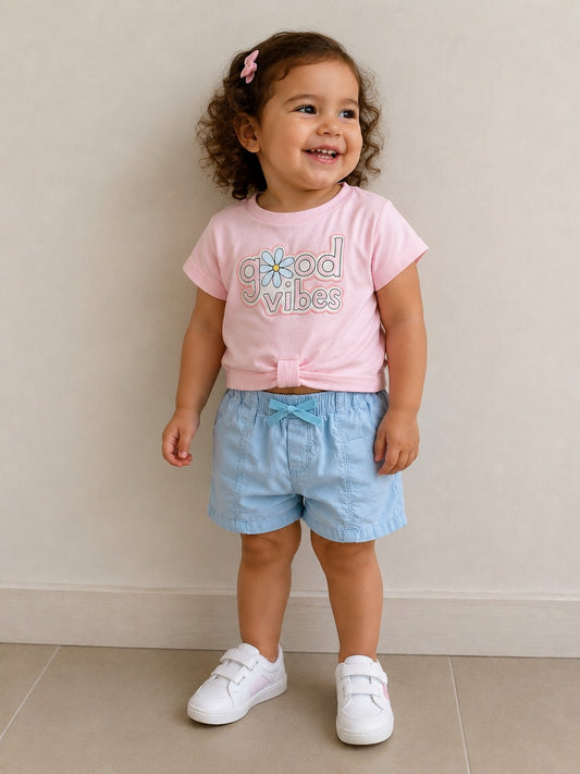 CONJUNTO BLUSA GOOD VIBES Y SHORT AZUL