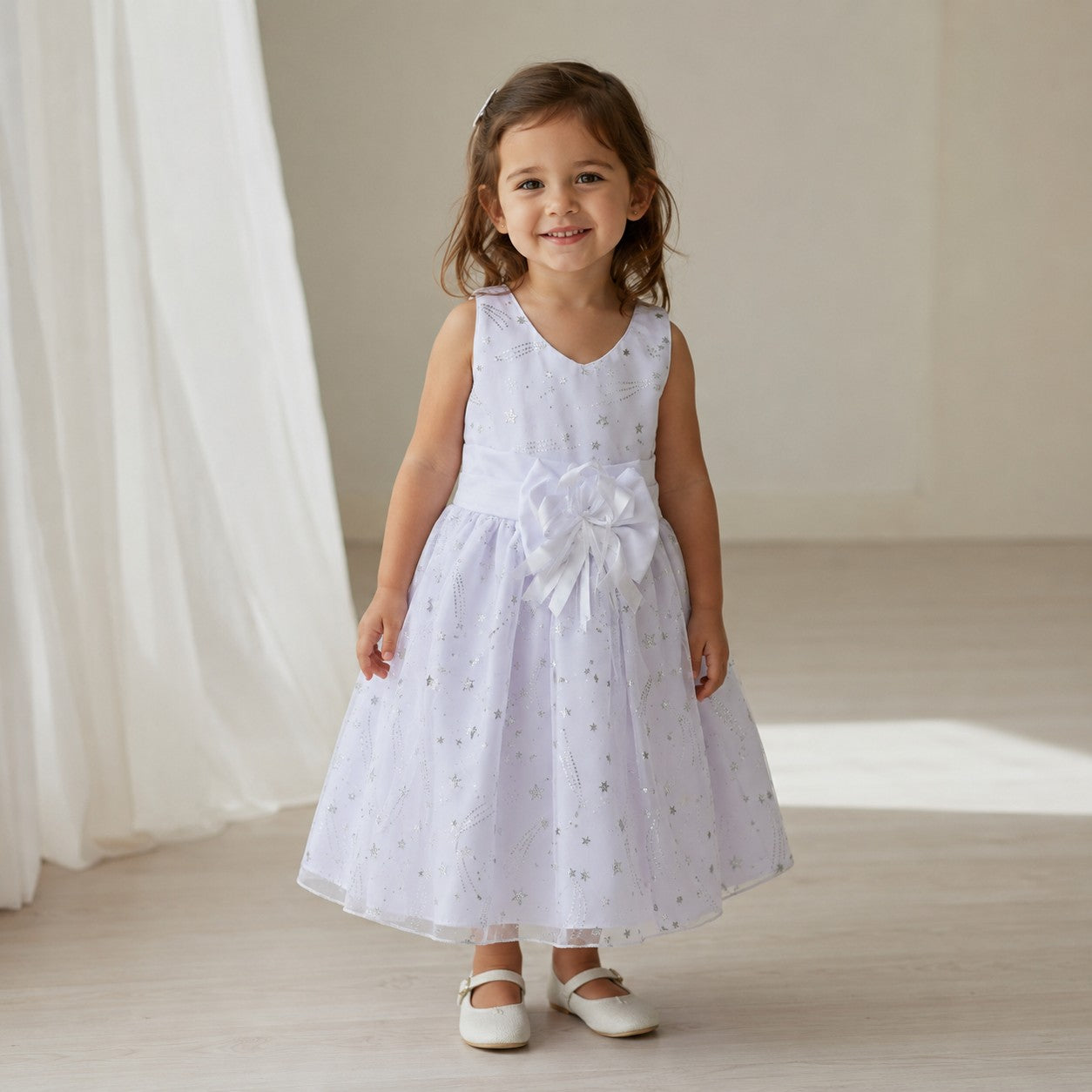 Vestido Estrellas Blanco Perla