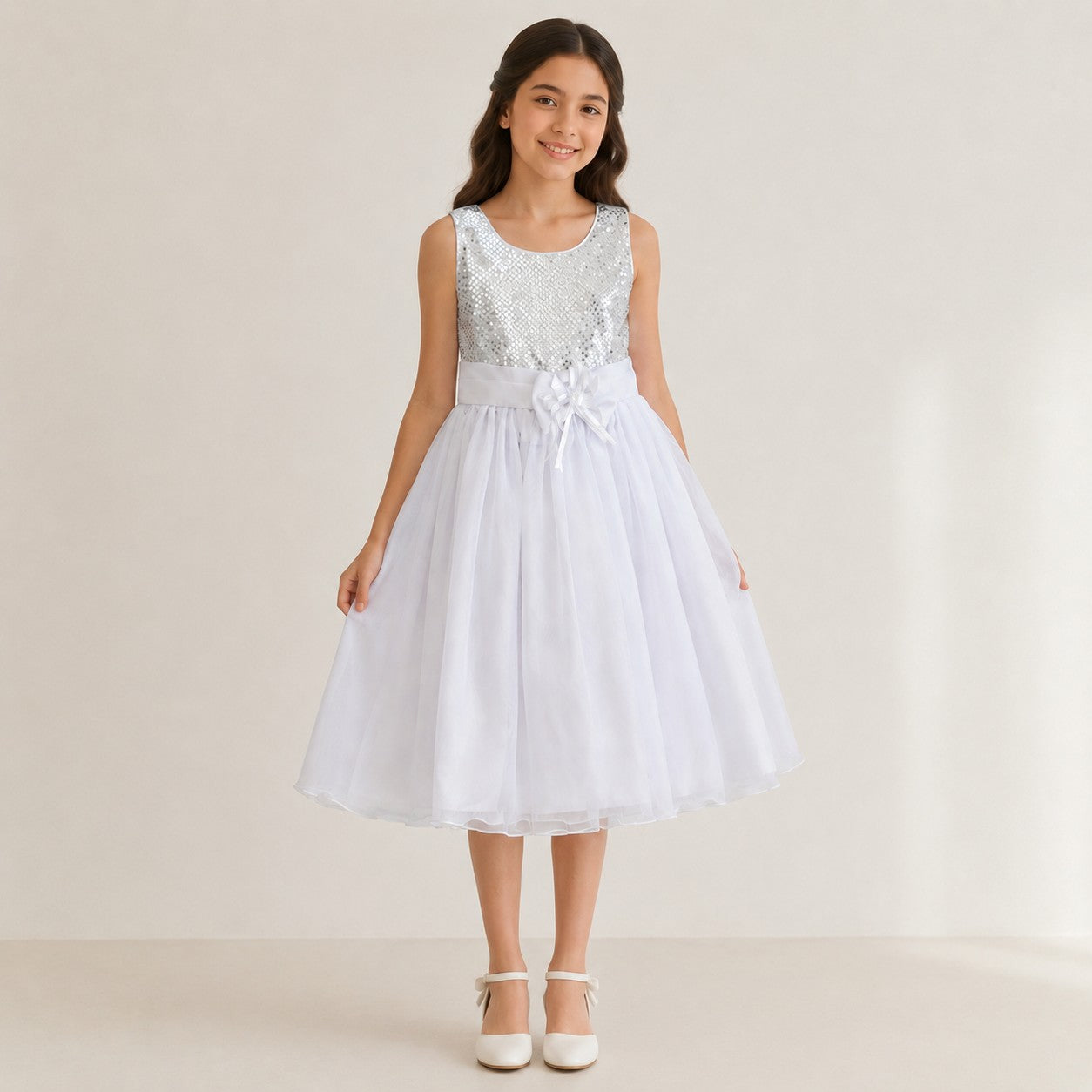 Vestido Blanco Lentejuela Brillo