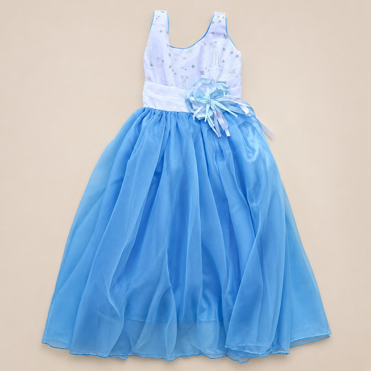 VESTIDO TUL AZUL CON BLANCO