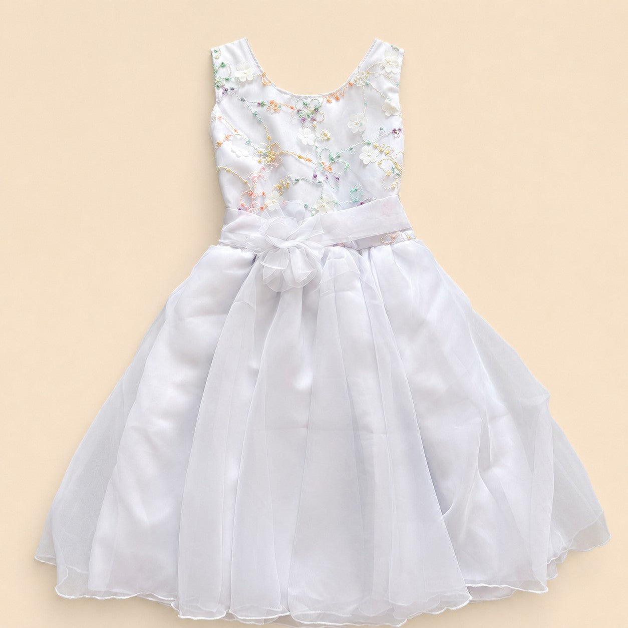VESTIDO TUL BLANCO BORDADO COLORES