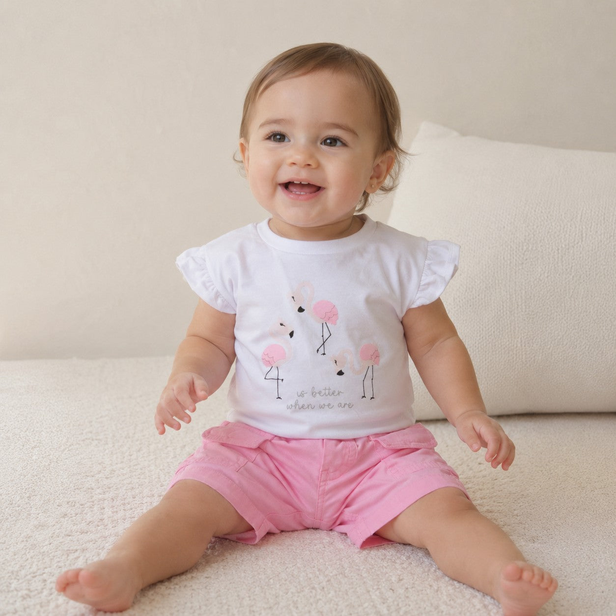 CONJUNTO FLAMINGOS SHORT ROSADO